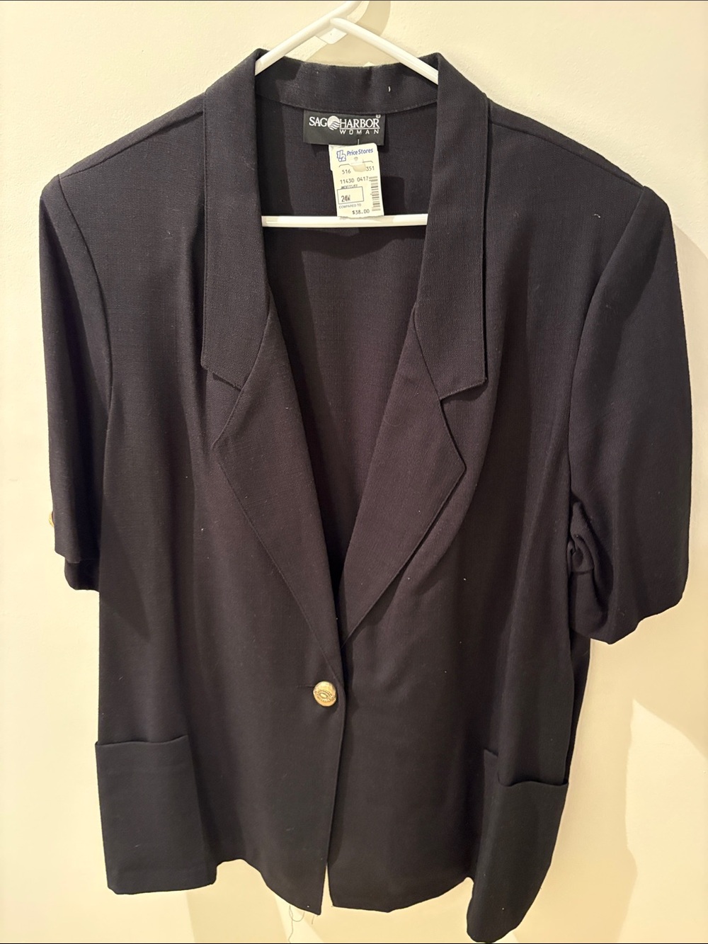 Sag Harbor Black Short-Sleeve Single-Button Blazer